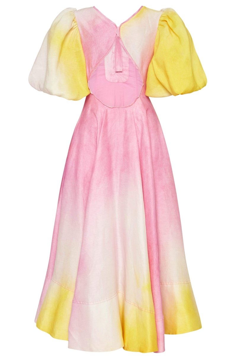 Vestido midi con escote en V y mangas abullonadas de Salomé 