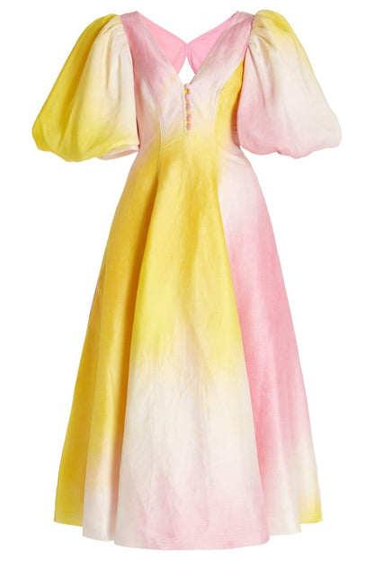 Vestido midi con escote en V y mangas abullonadas de Salomé 