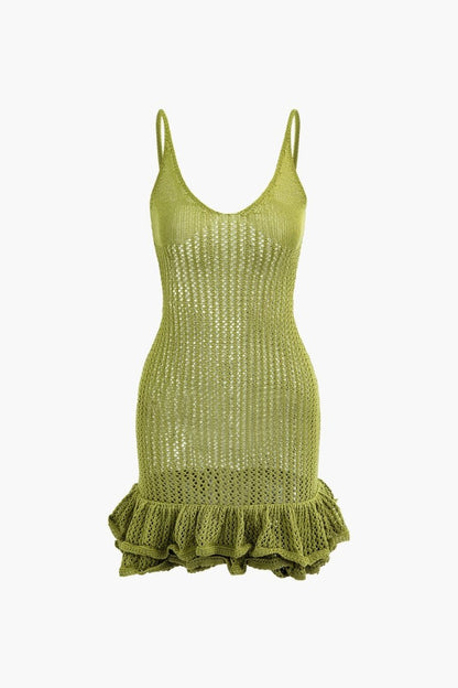 Minivestido de punto con escote en V y volantes en el bajo Sara 
