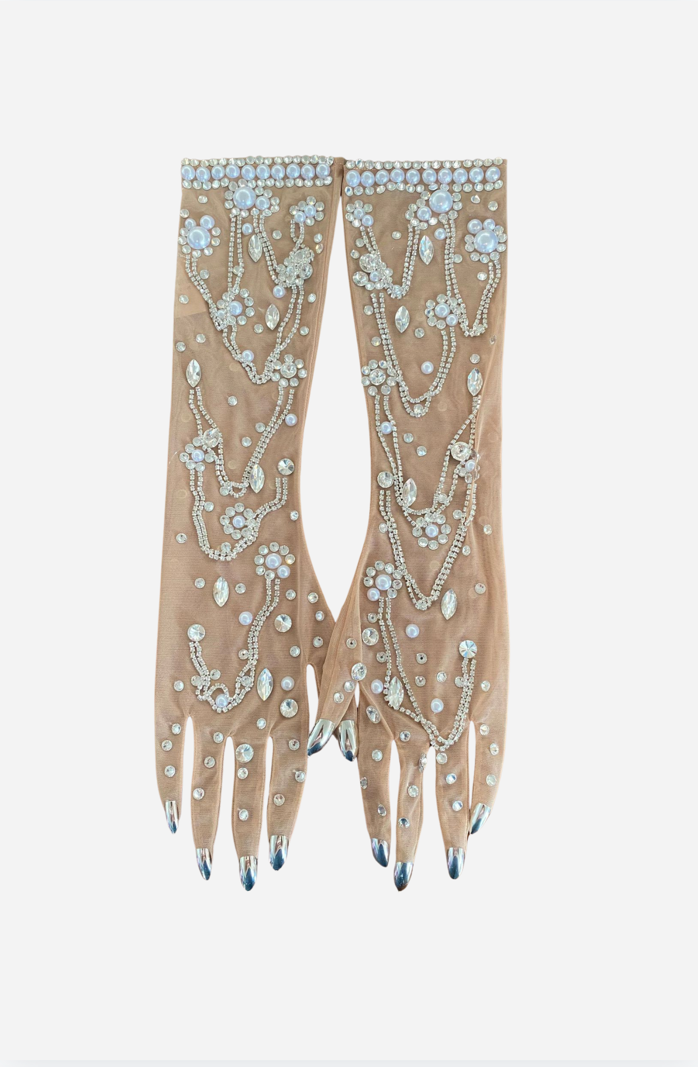 Guantes de perlas de cristal brillantes 