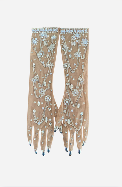 Guantes de perlas de cristal brillantes 