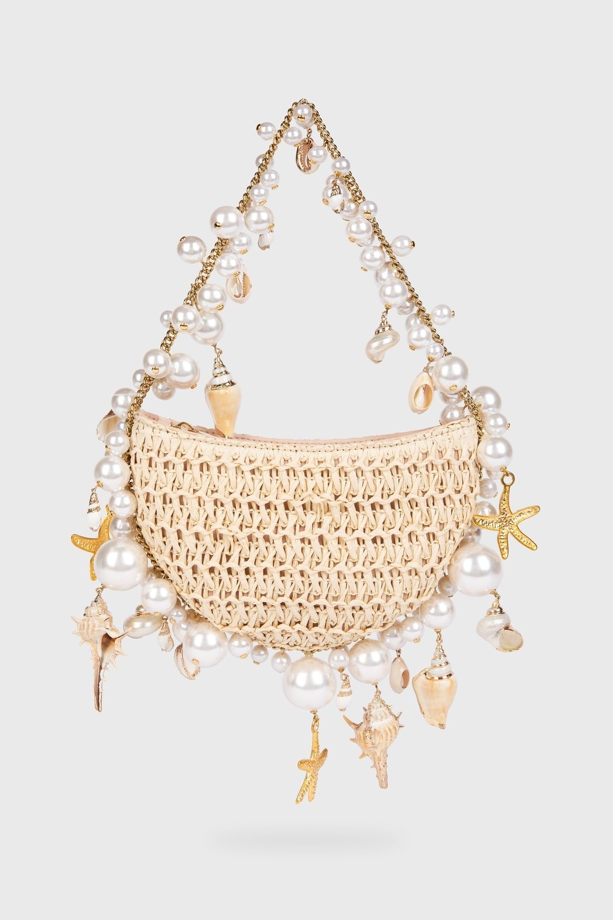 Bolso hobo de paja con perlas Sea Wonder 