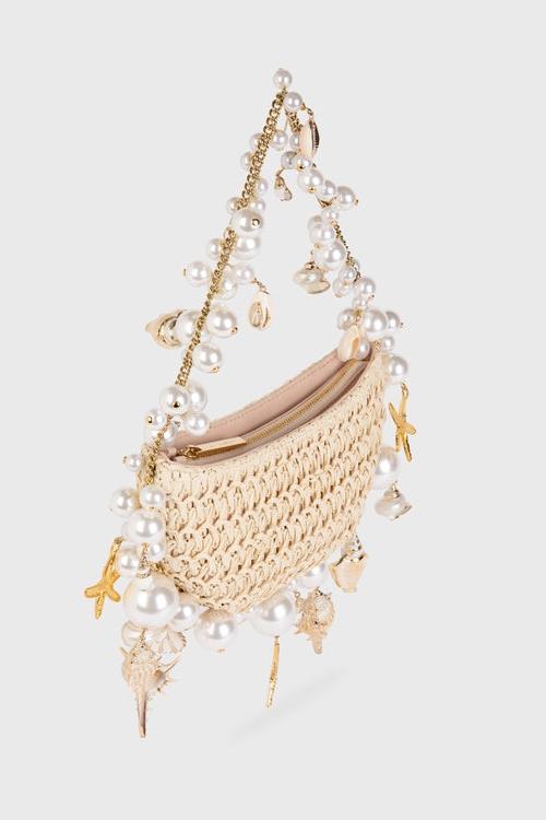 Bolso hobo de paja con perlas Sea Wonder 