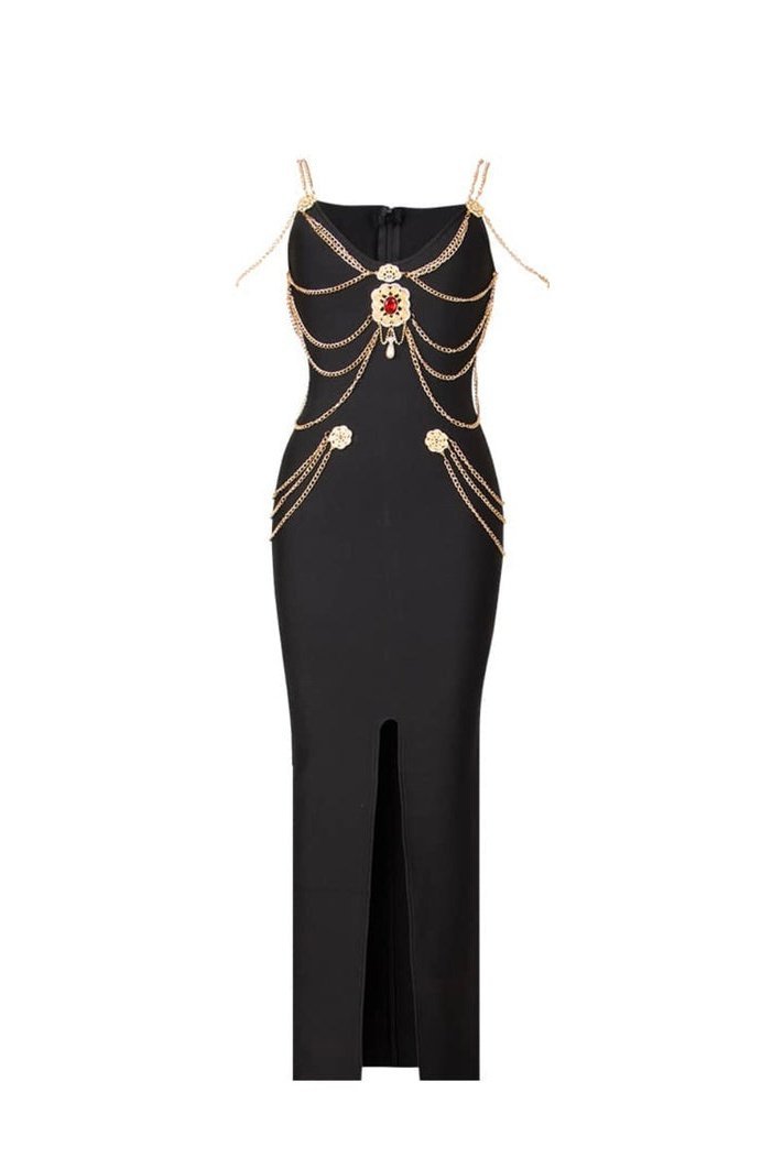 Vestido midi con escote en V y adornos metálicos Setlla 