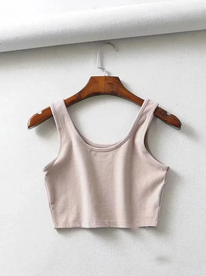 sexy women summer crop tops sleeveless short cotton u collar knitted bar