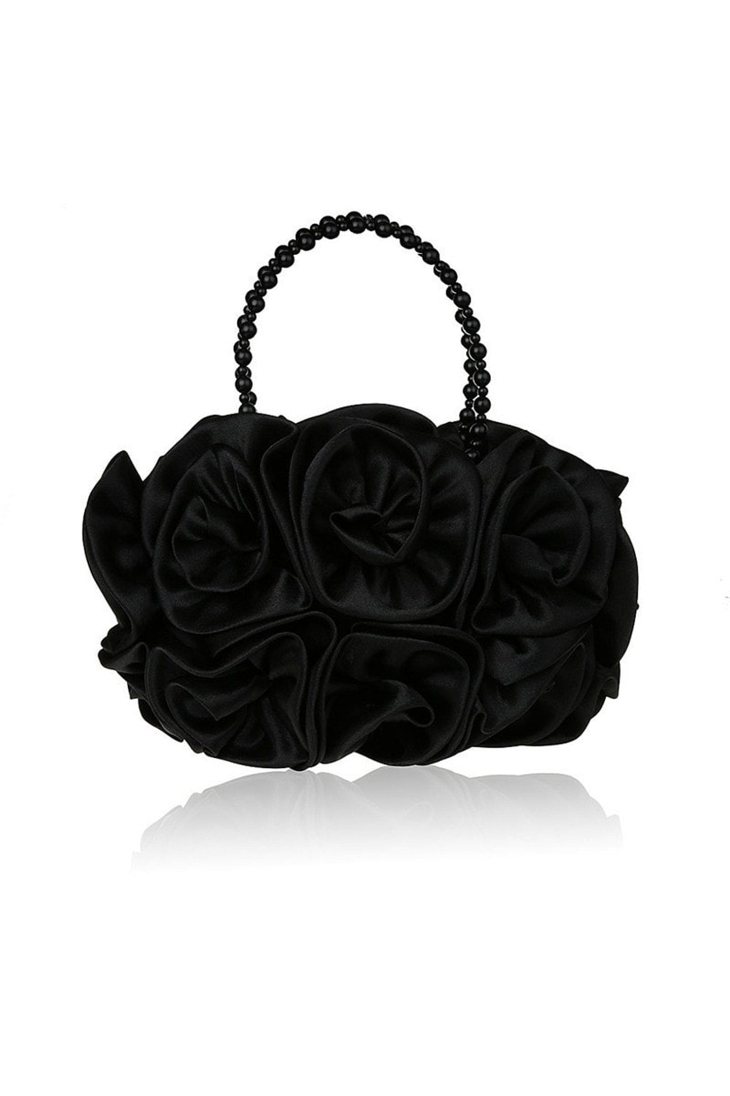Bolso de mano con rosetas de satén y perlas 