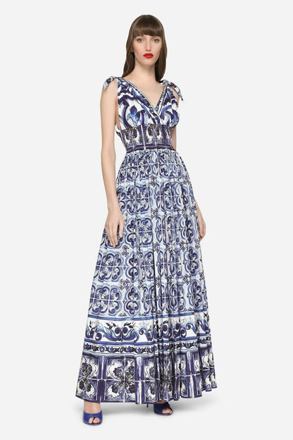 Vestido largo con tirantes anudados y estampado Sibyl 