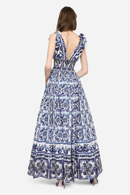 Vestido largo con tirantes anudados y estampado Sibyl 