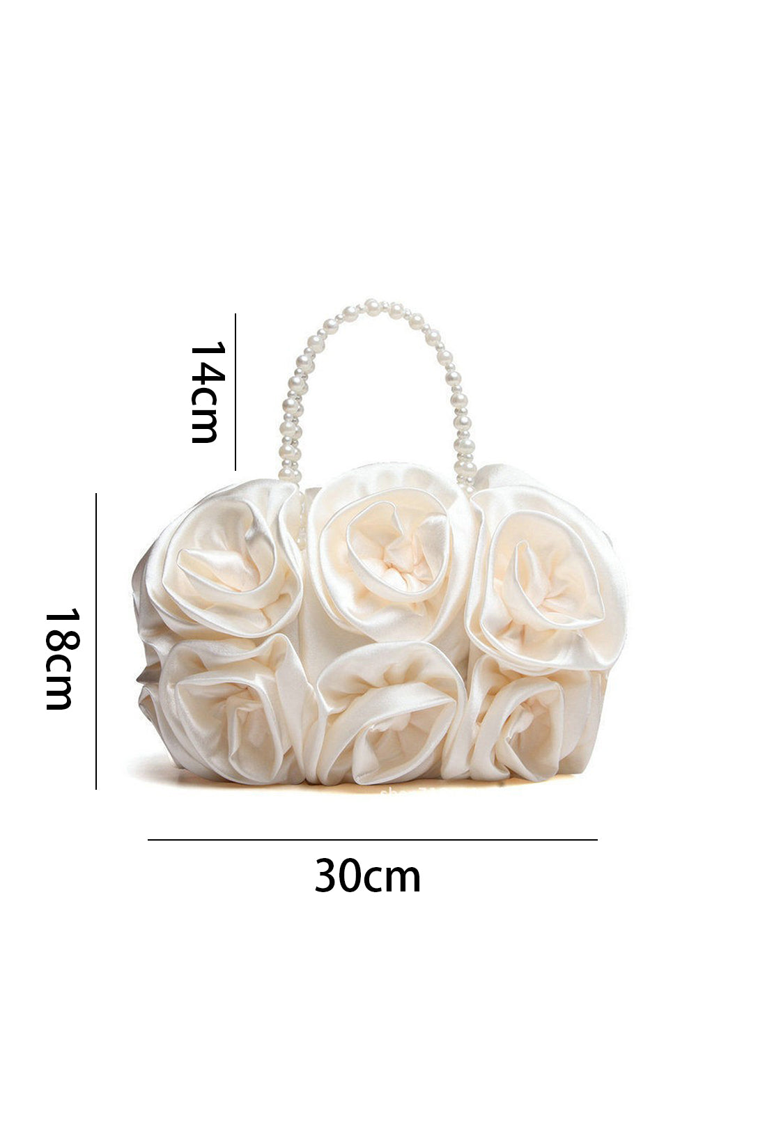 Bolso de mano con rosetas de satén y perlas 