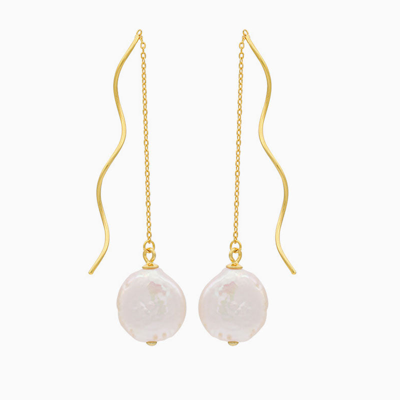 Threader Earrings with Spiral Wire and Baroque Pearl Drop