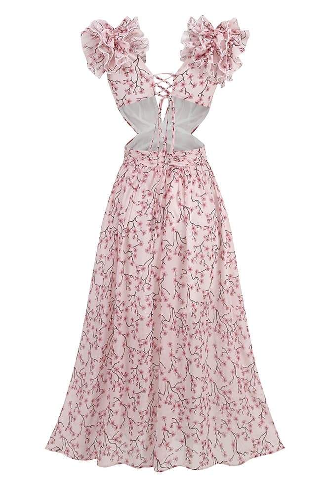 Vestido largo con aberturas y estampado floral Suzanne 