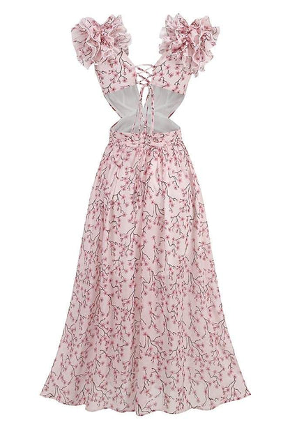 Vestido largo con aberturas y estampado floral Suzanne 