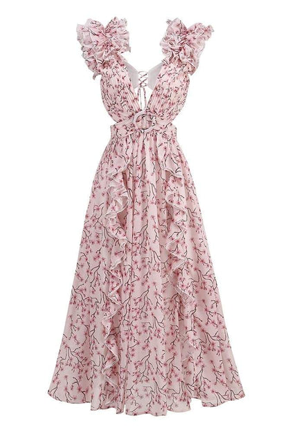 Vestido largo con aberturas y estampado floral Suzanne 
