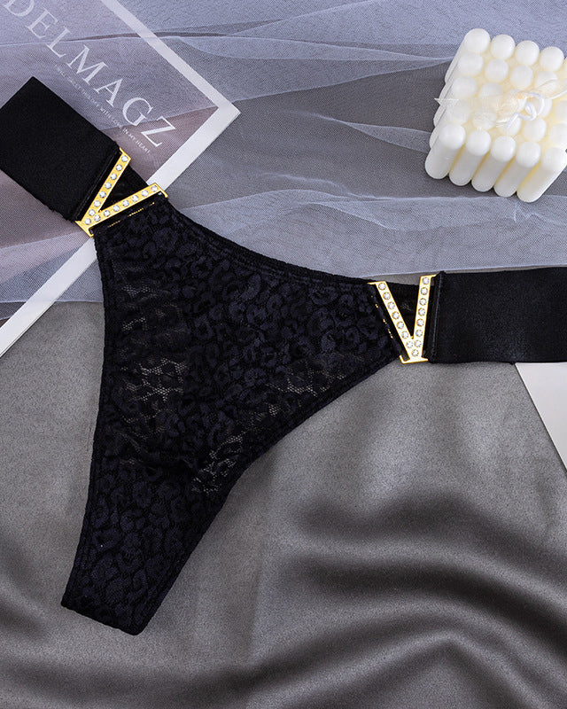 V-Neck Rhinestone Lace Panties