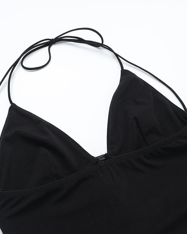 Halter Neck Deep V Neck A-Line Dress Hip