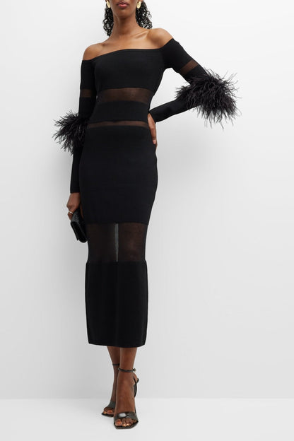 Vestido midi de vendaje con plumas de Tammy 