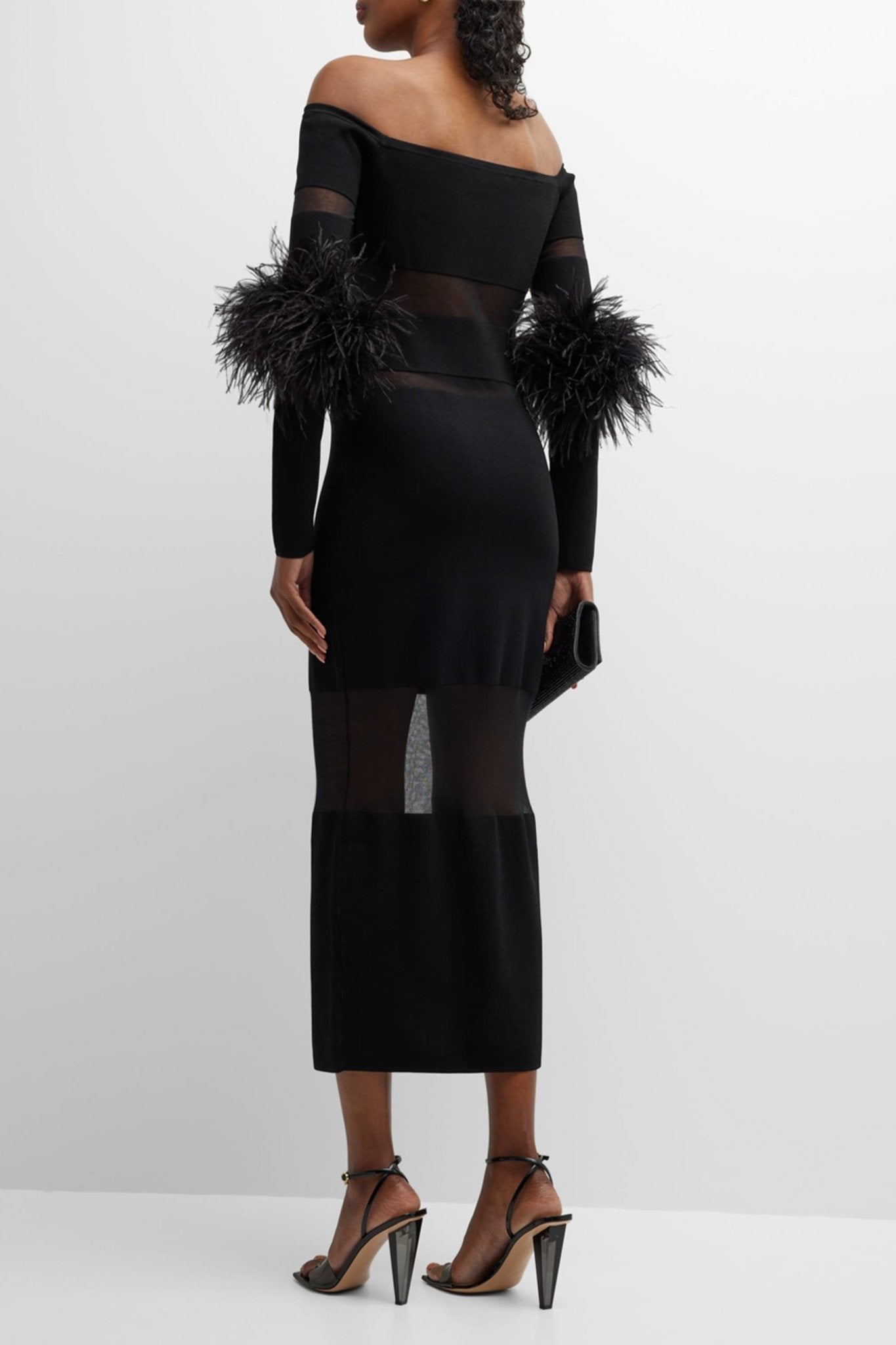 Vestido midi de vendaje con plumas de Tammy 