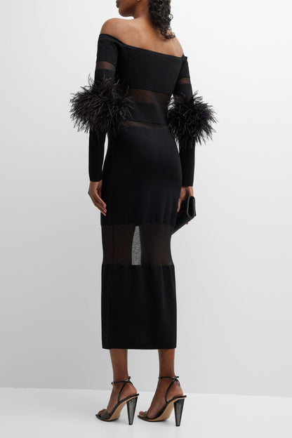 Vestido midi de vendaje con plumas de Tammy 