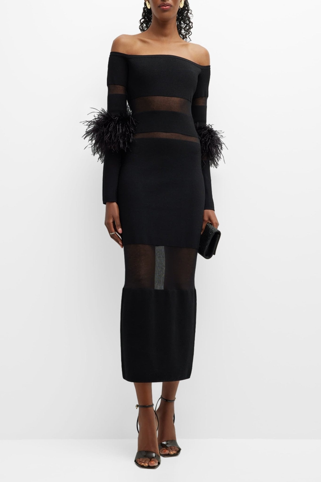 Vestido midi de vendaje con plumas de Tammy 