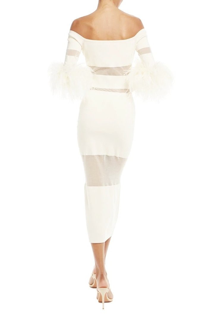 Vestido midi de vendaje con plumas de Tammy 