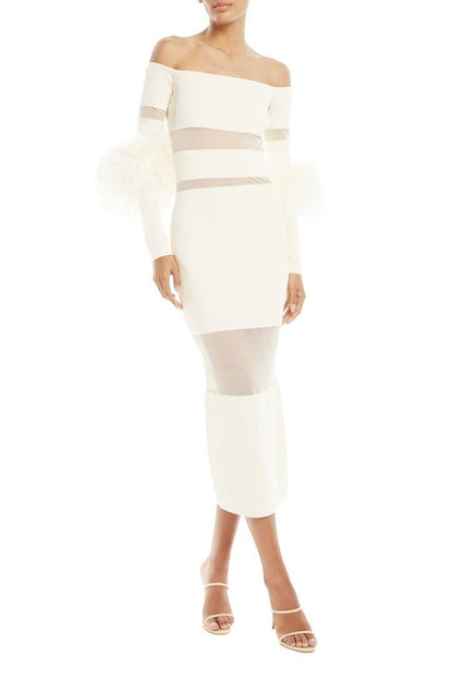 Vestido midi de vendaje con plumas de Tammy 