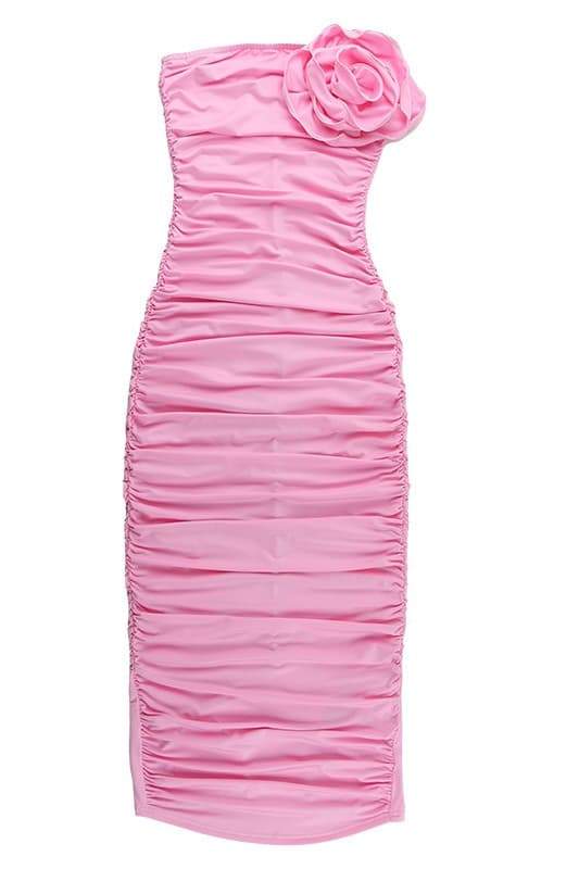 Vestido midi sin tirantes con flores Tina 