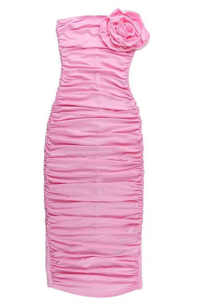 Vestido midi sin tirantes con flores Tina 