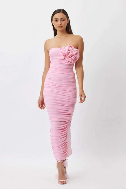 Vestido midi sin tirantes con flores Tina 