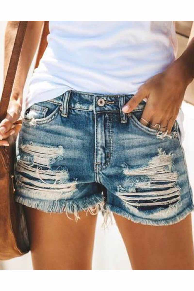 Vaqueros casuales con agujeros y cintura regular de moda