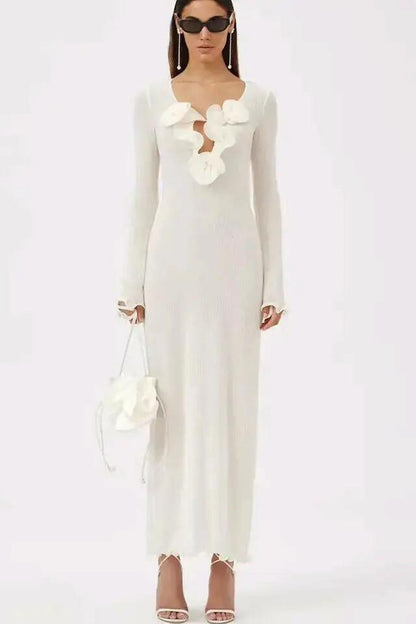 Vestido largo de poliéster con escote en V y abertura floral Trista 