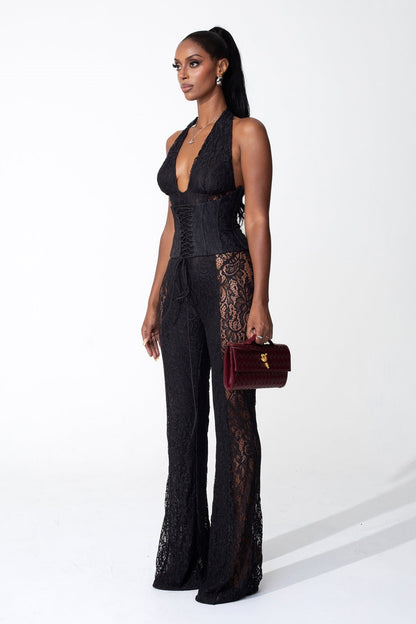 Mono de encaje transparente con cuello halter Martha 