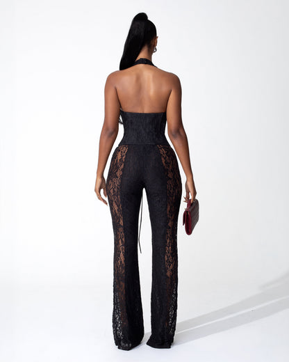 Mono de encaje transparente con cuello halter Martha 