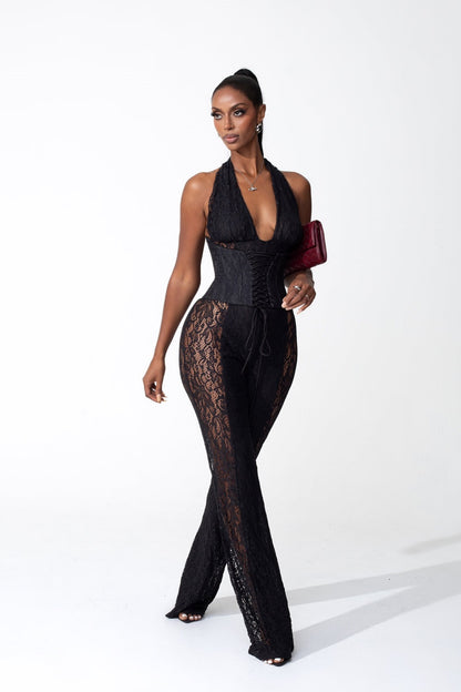 Mono de encaje transparente con cuello halter Martha 