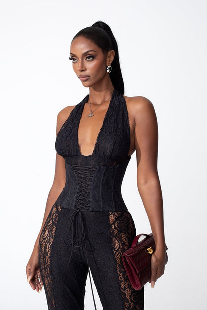 Mono de encaje transparente con cuello halter Martha 