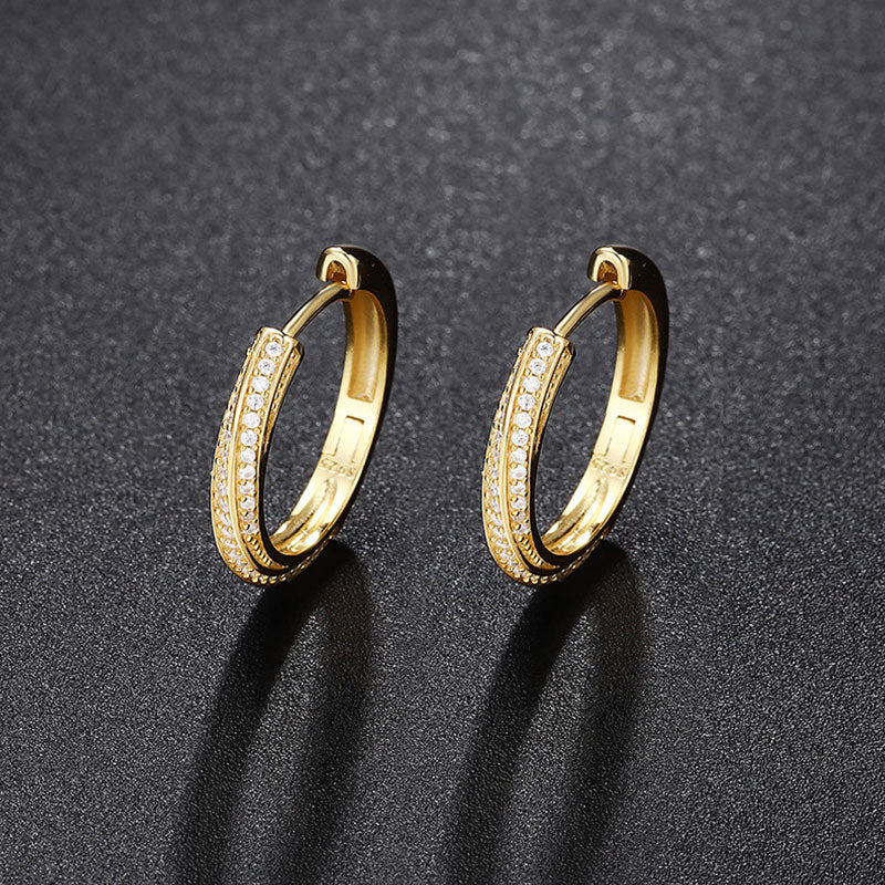 Pave Moissanite Round Cut Sterling Silver Hinge Hoop Earrings