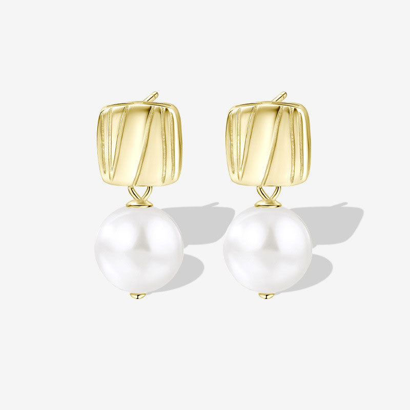Sterling Silver Plated Two Tone Square Baroque Pearl Drop Earrings