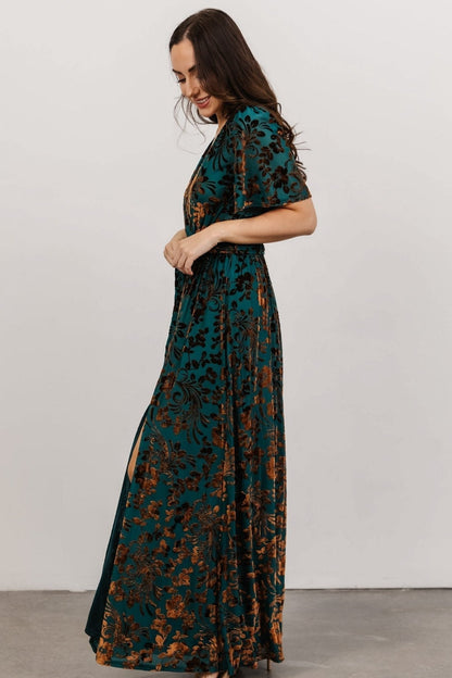 Uma Velvet Maxi Dress | Bronze + Jade