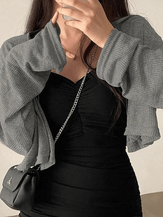 Grey Vintage V Neck Button Up Cropped Cardigan