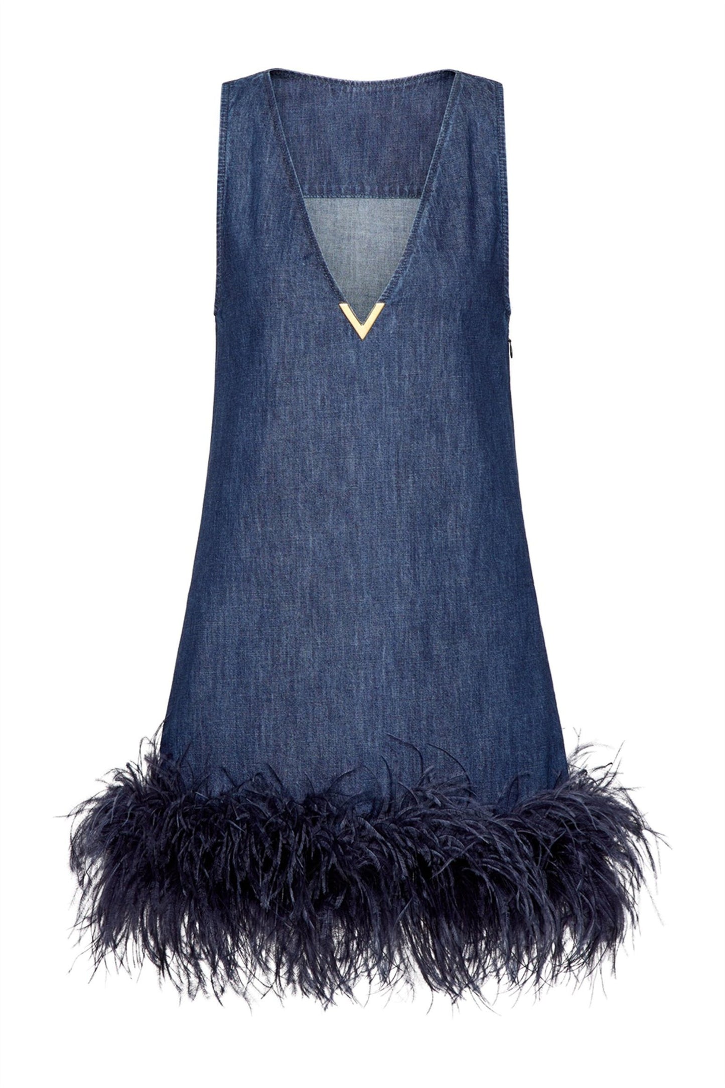 Minivestido vaquero con ribete de plumas Setlla 