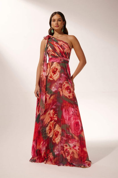 Vestido largo plisado de un solo hombro Valerie 