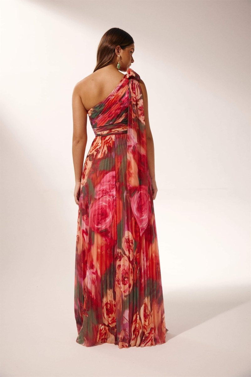 Vestido largo plisado de un solo hombro Valerie 