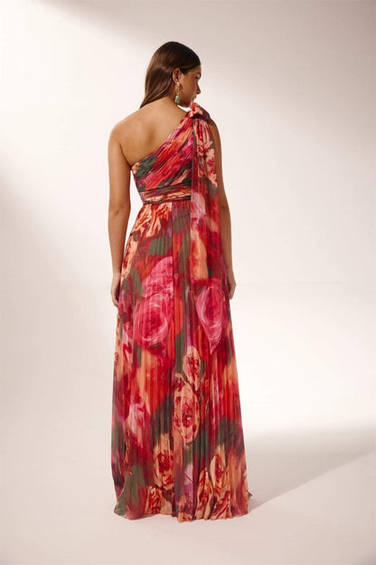 Vestido largo plisado de un solo hombro Valerie 