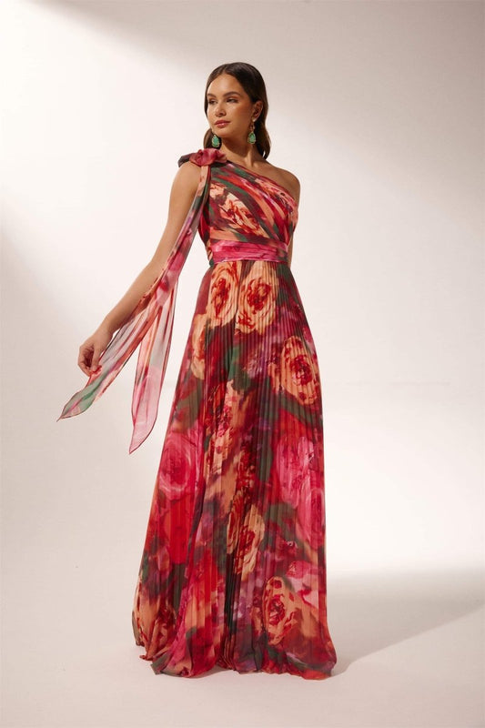 Valerie Pleated One-shoulder Maxi Dress