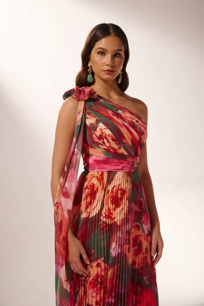 Vestido largo plisado de un solo hombro Valerie 
