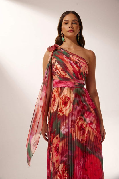 Vestido largo plisado de un solo hombro Valerie 