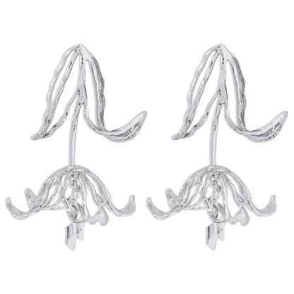 Exaggerated Tulip Flower Drop Earrings in Vintage Polished Plating