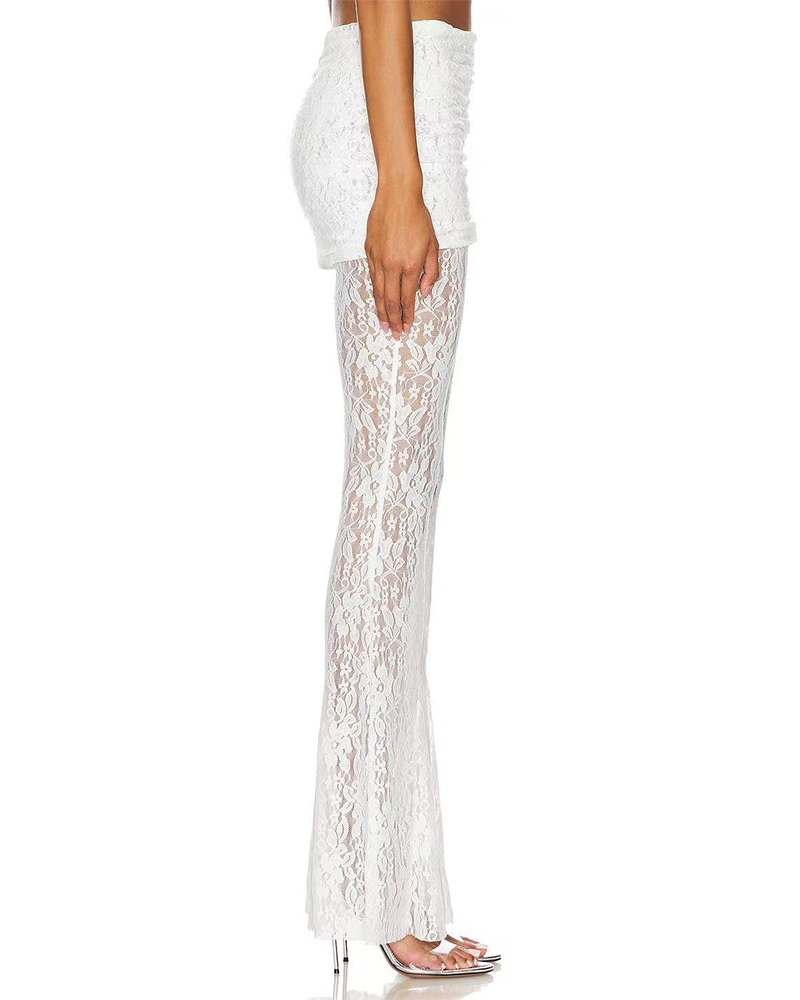 Lace High-Rise Casual Flared Trousers