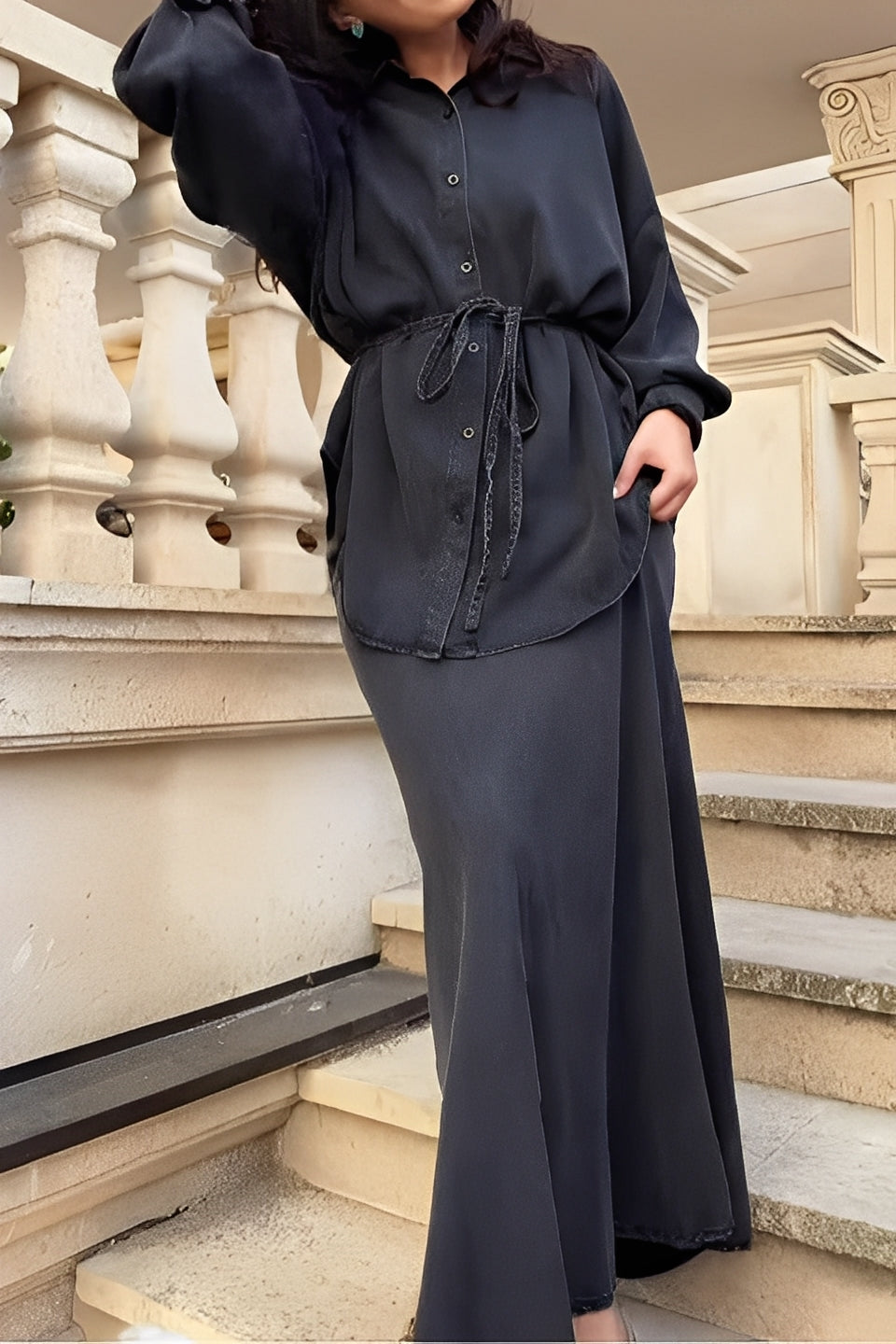 Lisa™ | Long-sleeved Tie-Drawstring Shirt and Skirt Set