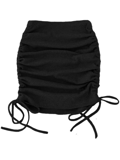 women’s skirts harajuku 2025 spring autumn period ladies knitting thread side draw string elastic sexy skirts womens