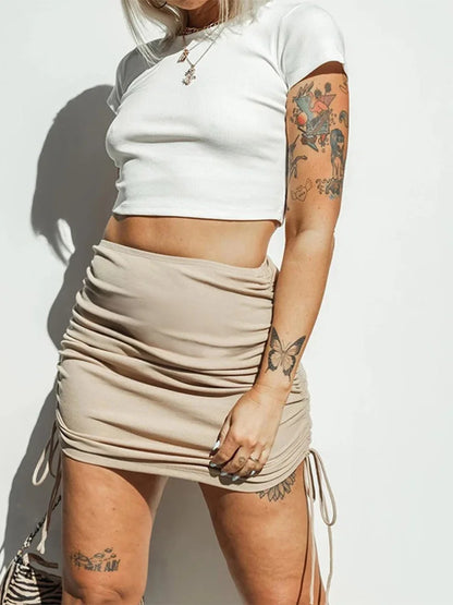 women’s skirts harajuku 2025 spring autumn period ladies knitting thread side draw string elastic sexy skirts womens